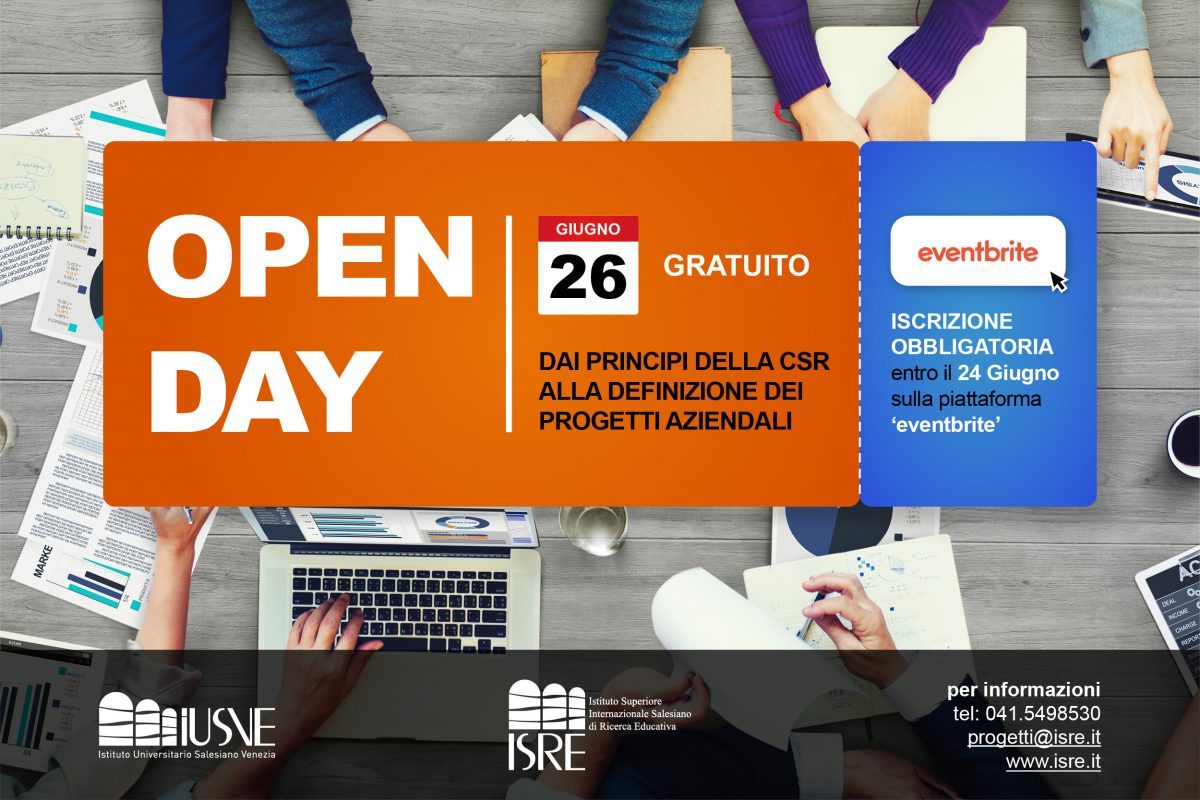 Open Day 26 Giugno – Corso Alta Formazione – “Dai principi della CSR alla definizione dei progetti aziendali”