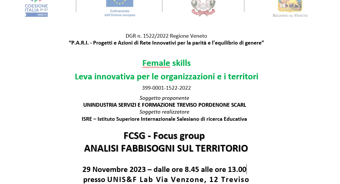 “Female skills – Leva innovativa per le organizzazioni e i territori” il 29 novembre a Treviso