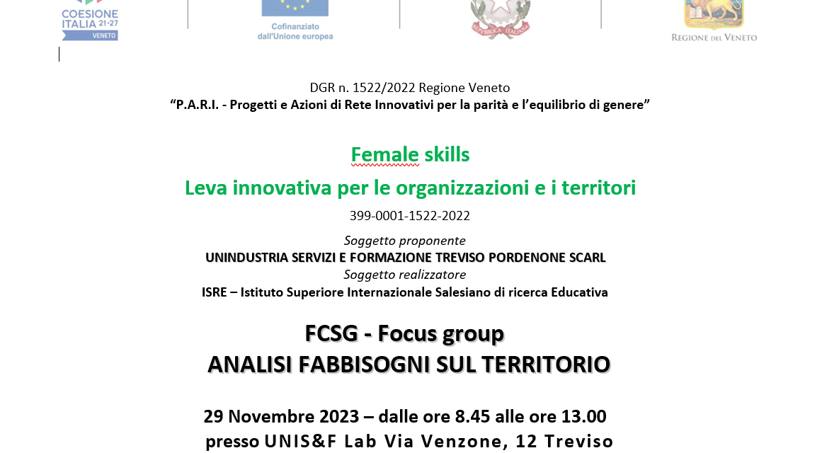 Female skills – Leva innovativa per le organizzazioni e i territori il 30 novembre a Vittorio Veneto