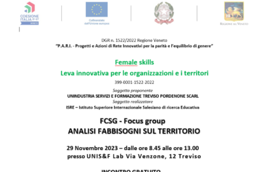 Female skills – Leva innovativa per le organizzazioni e i territori il 30 novembre a Vittorio Veneto