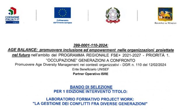 BANDO – LABORATORIO FORMATIVO PROJECT WORK:  “LA GESTIONE DEI CONFLITTI FRA DIVERSE GENERAZIONI”