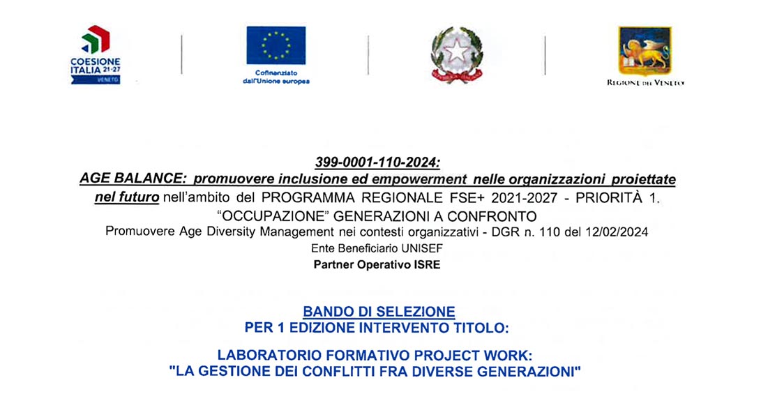 BANDO – LABORATORIO FORMATIVO PROJECT WORK:  “LA GESTIONE DEI CONFLITTI FRA DIVERSE GENERAZIONI”